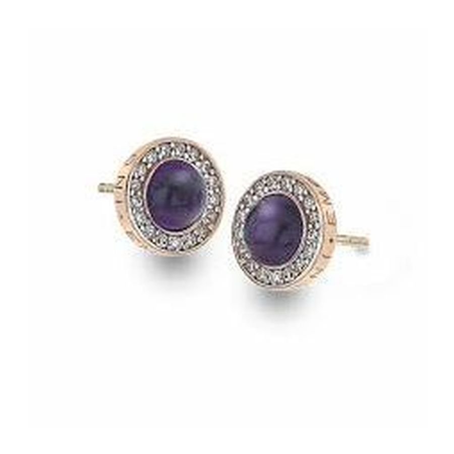 Hot Diamonds-Emozioni Rose Gold Plated Amethyst and Cubic Zirconia Set Stud Earrings-Dipples Jewellers