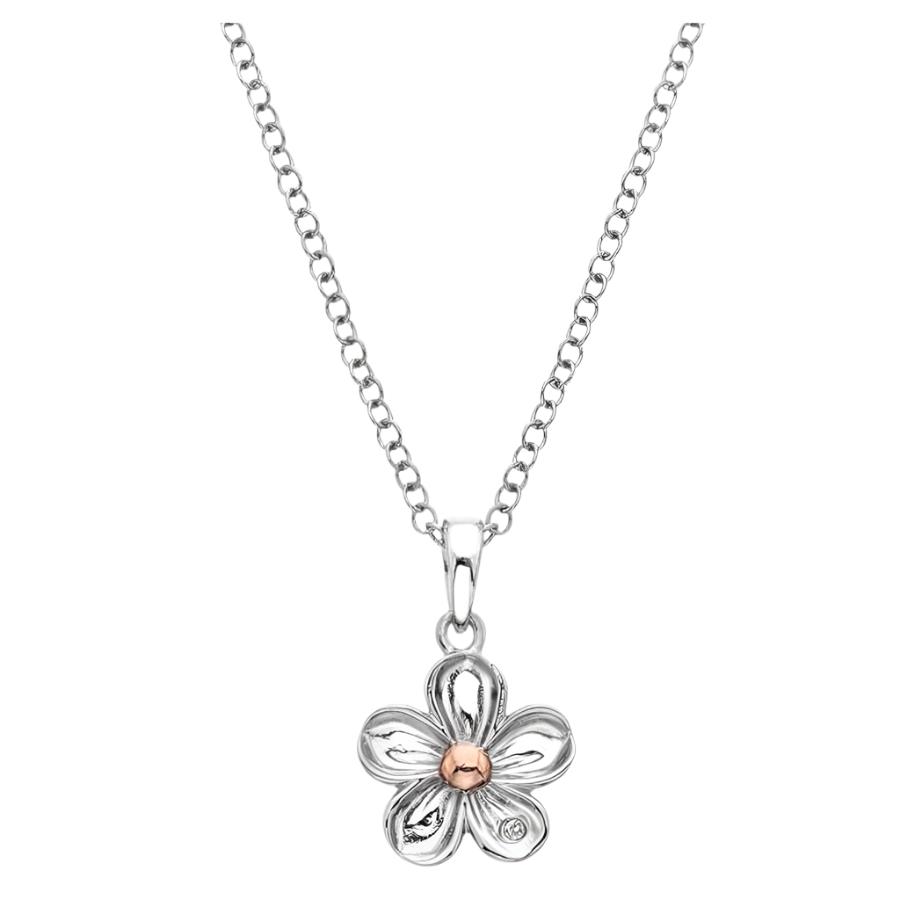 Hot Diamonds-Silver and Rose Gold Plated Diamond Set Forget Me Not Pendant on a 16-18' Silver Chain-Dipples Jewellers