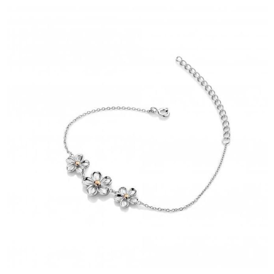 Hot Diamonds-Silver and Rose Gold Plated Forget Me Not Diamond Set Bracelet-Dipples Jewellers