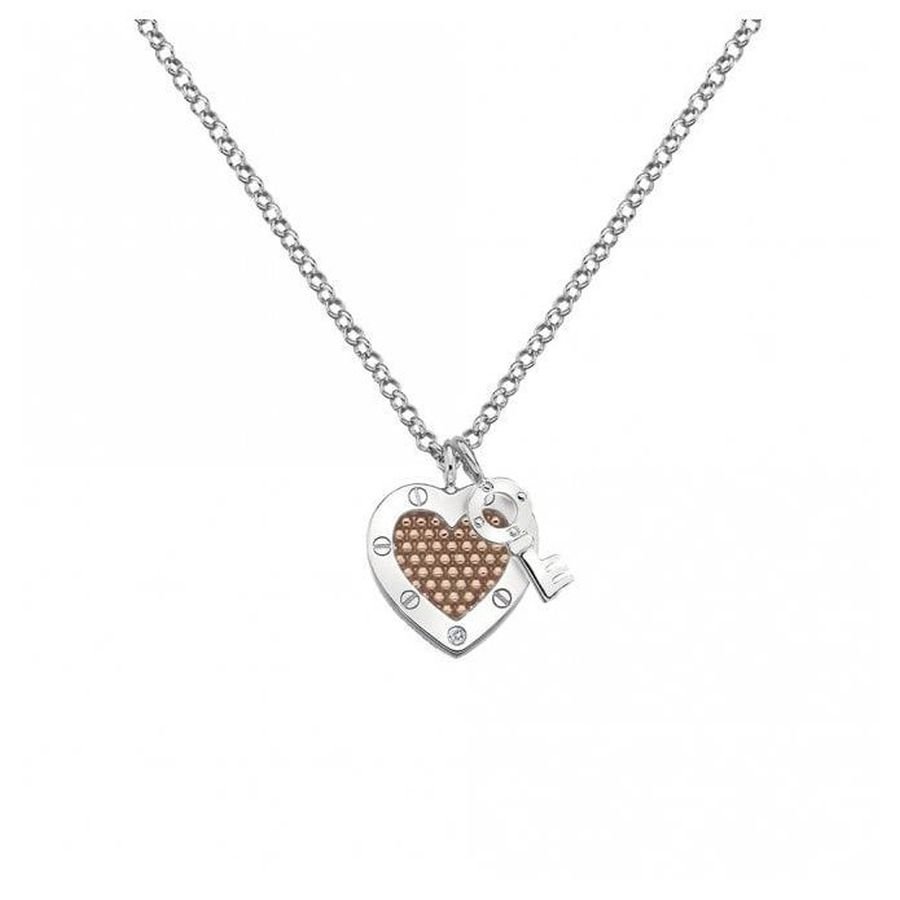 Hot Diamonds-Silver & Rose Gold Plated Lock In Love Beaded Heart Pendant & Chain-Dipples Jewellers