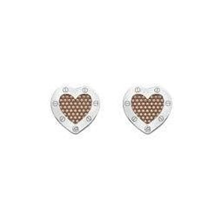 Hot Diamonds-Silver & Rose Gold Plated Lock In Love Stud Earrings-Dipples Jewellers