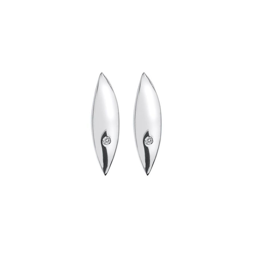 Hot Diamonds-Silver Single Leaf Stud Earrings-Dipples Jewellers