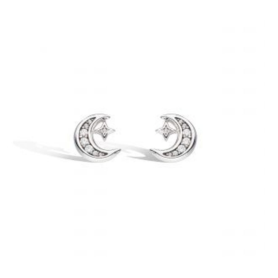 Kit Heath-KH Silver Celeste CZ Pave Small Crescent Moon Stud Errngs-Dipples Jewellers