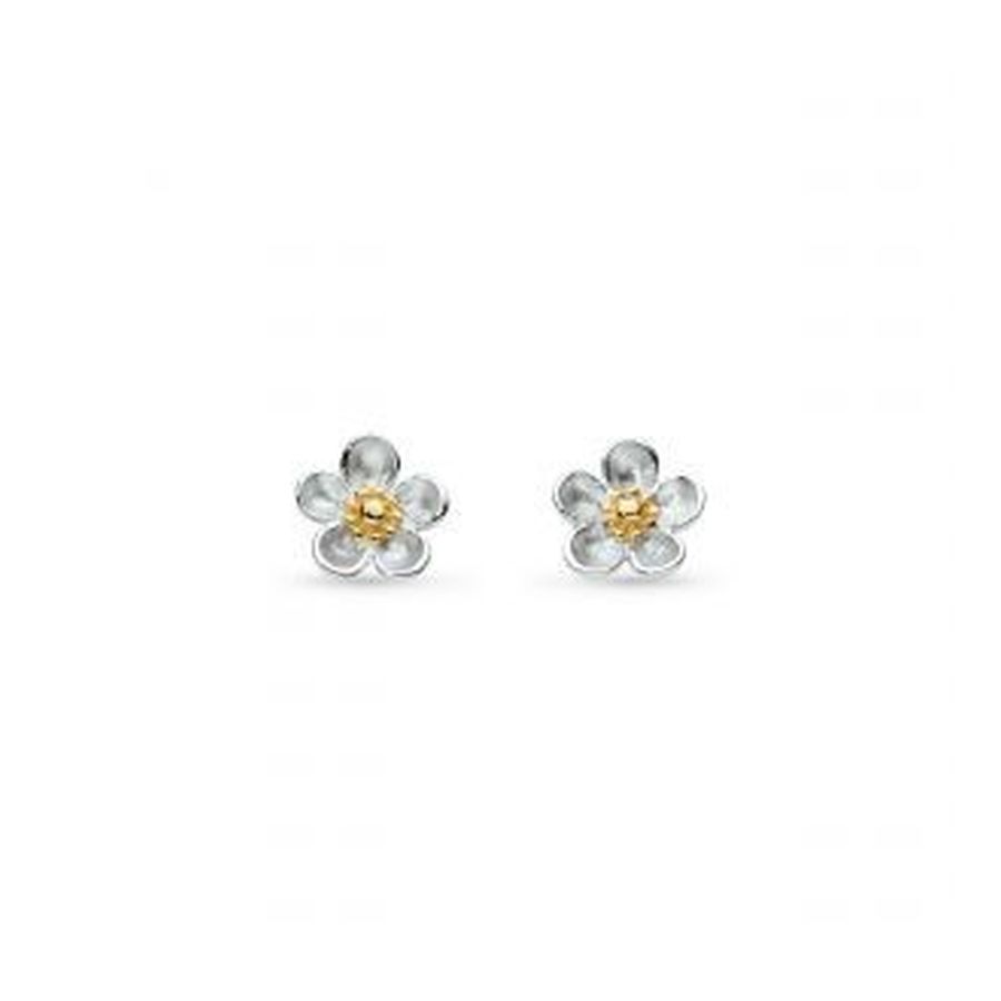Kit Heath-Silver and Yellow Gold Plated Blossom Wood Rose Stud Earrings-Dipples Jewellers