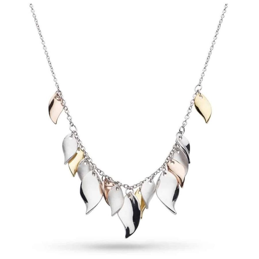 Kit Heath-Silver and Yellow and Rose Gold Plated Enchanted Leaf Cluster Necklace-Dipples Jewellers