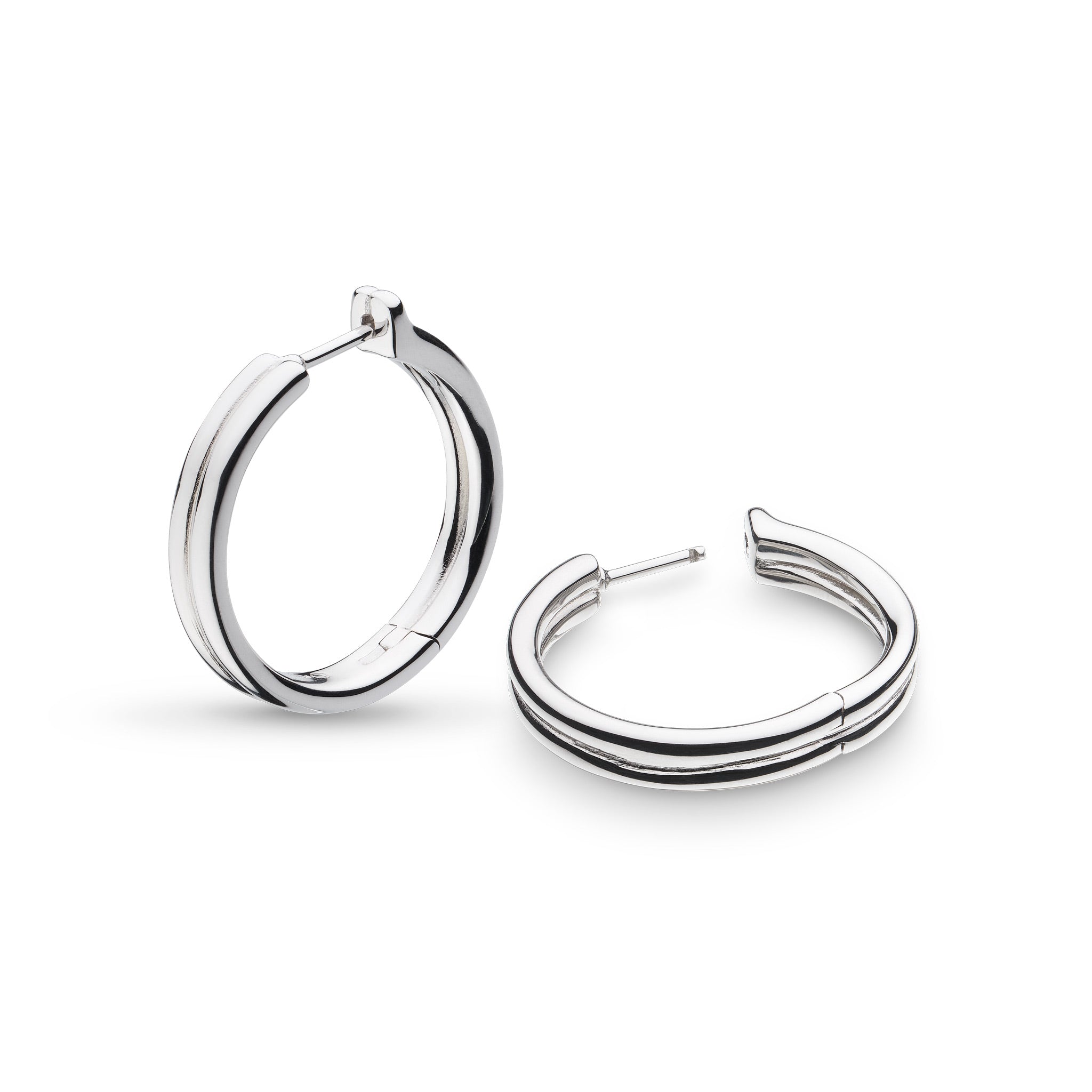 Kit Heath-Silver Bevel Cirque Grande 32mm Hoop Stud Earrings-Dipples Jewellers