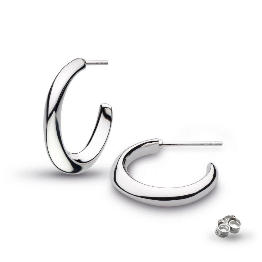 Kit Heath-Silver Bevel Cirque Midi Hoop Earrings-Dipples Jewellers