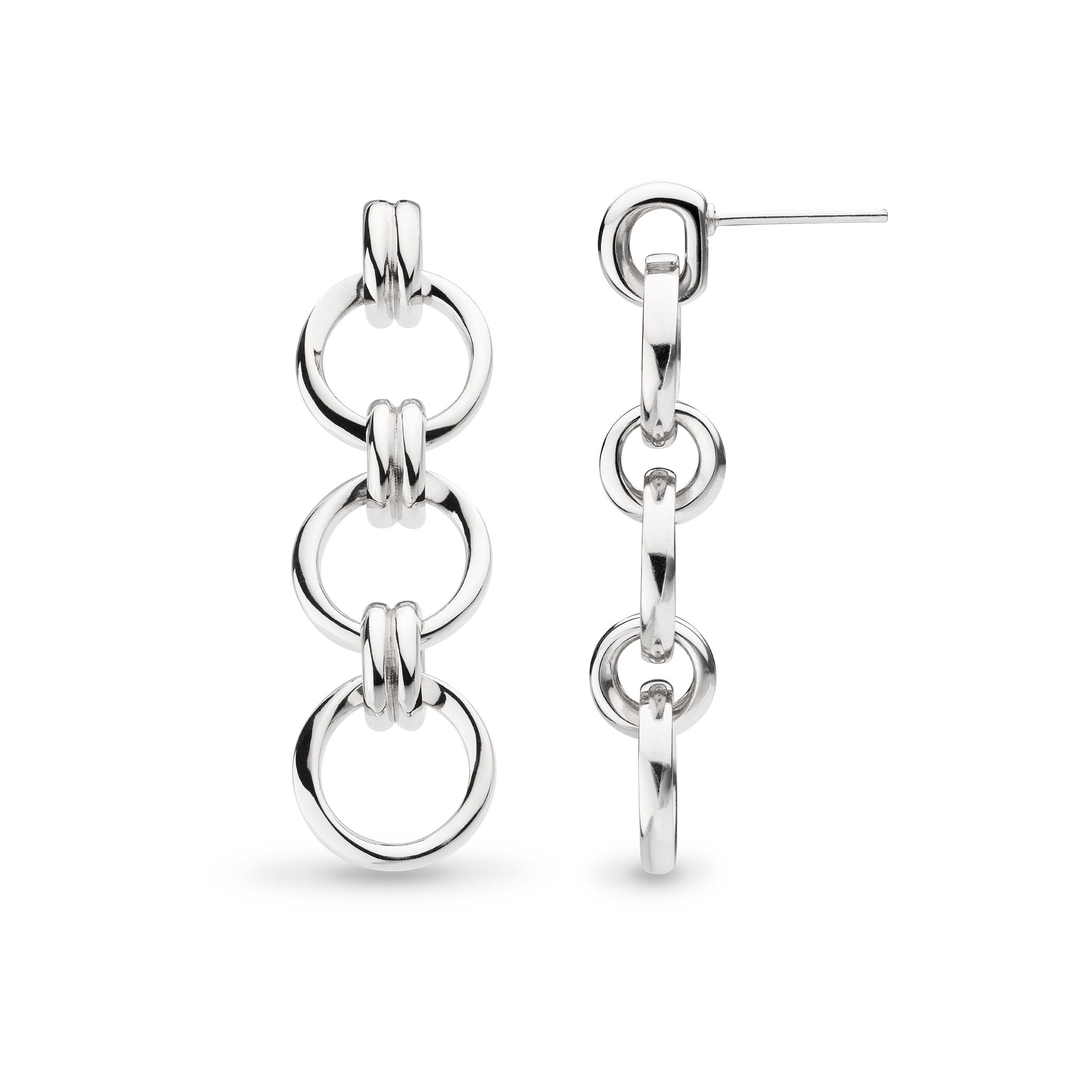 Kit Heath-Silver Bevel Unity Trio Drop Earrings-Dipples Jewellers