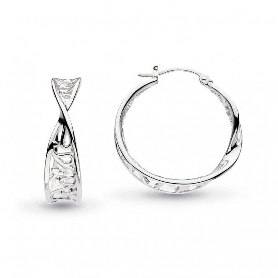 Kit Heath-Silver Blossom Flourish Twist Hoop Earrings-Dipples Jewellers