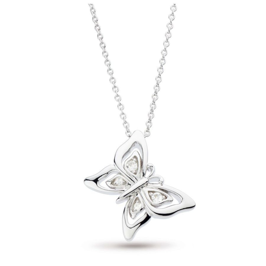 Kit Heath-Silver Blossom Flyte Butterfly White Topaz Set Necklace-Dipples Jewellers