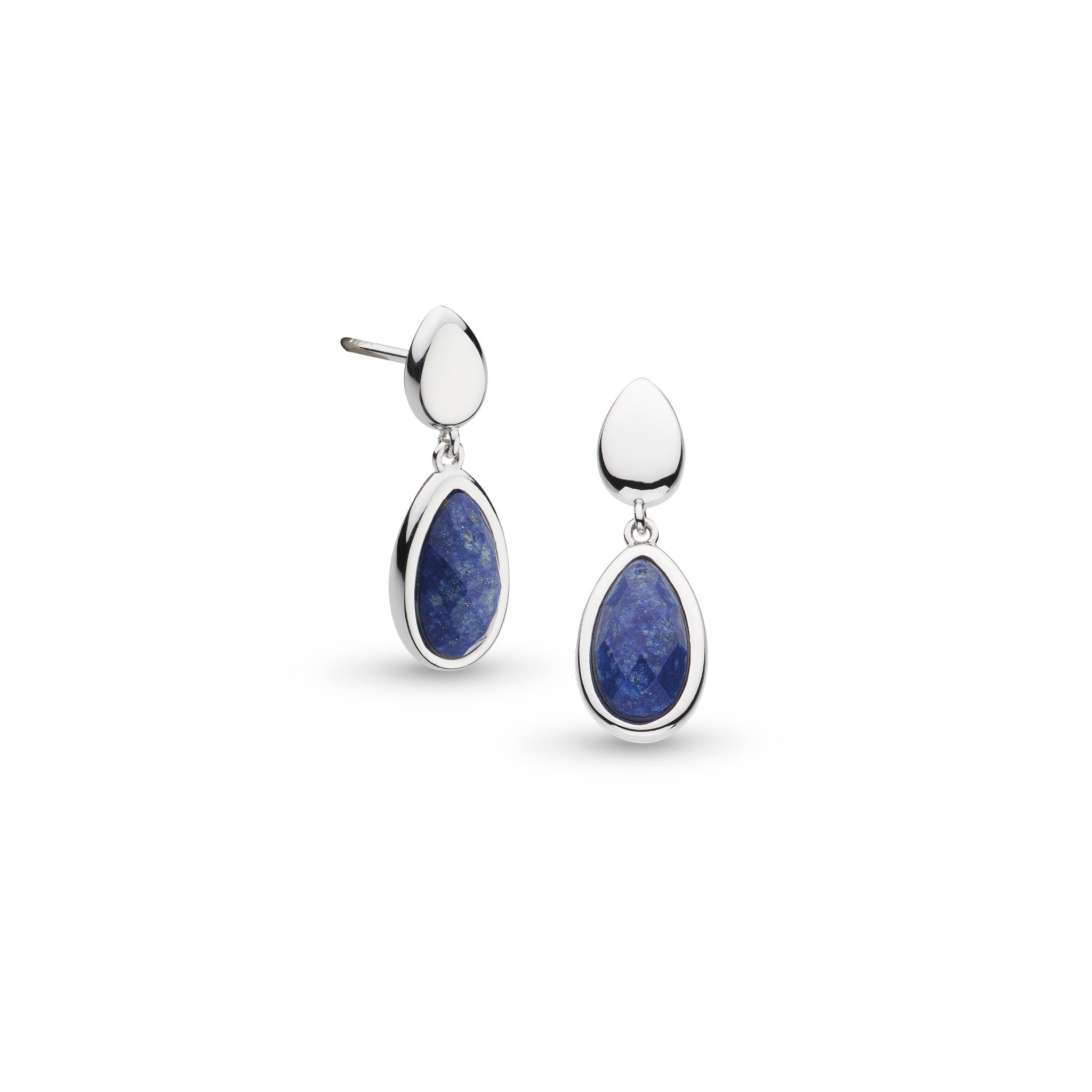 Kit Heath-Silver Coast Pebble Azure Lapis Lazuli Duo Droplet Drop Earrings-Dipples Jewellers