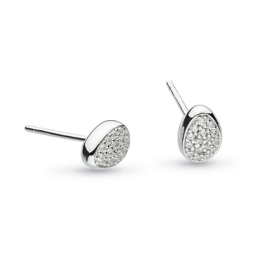 Kit Heath-Silver Coast Pebble Glisten Cubic Zirconia Pave Set Stud Earrings-Dipples Jewellers