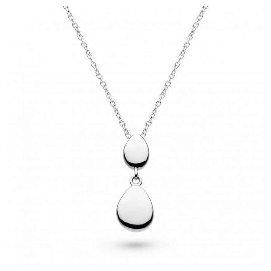 Kit Heath-Silver Coast Pebbles Twin Droplet Necklace-Dipples Jewellers