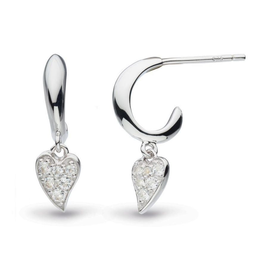 Kit Heath-Silver Desire Precious White Topaz Heart Hoop Drop Earrings-Dipples Jewellers