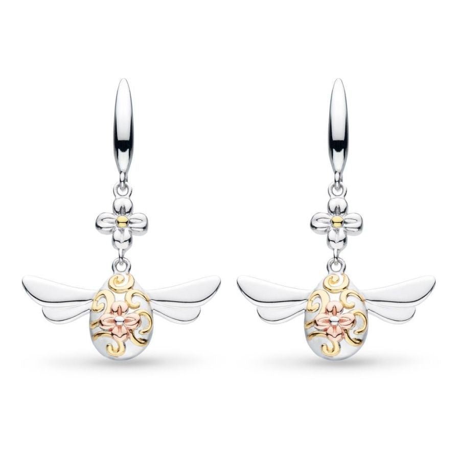 Kit Heath-Silver & Gold Plate Blossom Flyte Queen Bee Drop Earrings-Dipples Jewellers
