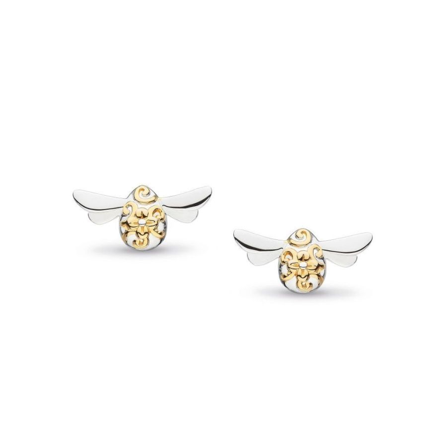 Kit Heath-Silver & Gold Plated Blossom Flyte Honey Bee Stud Earrings-Dipples Jewellers