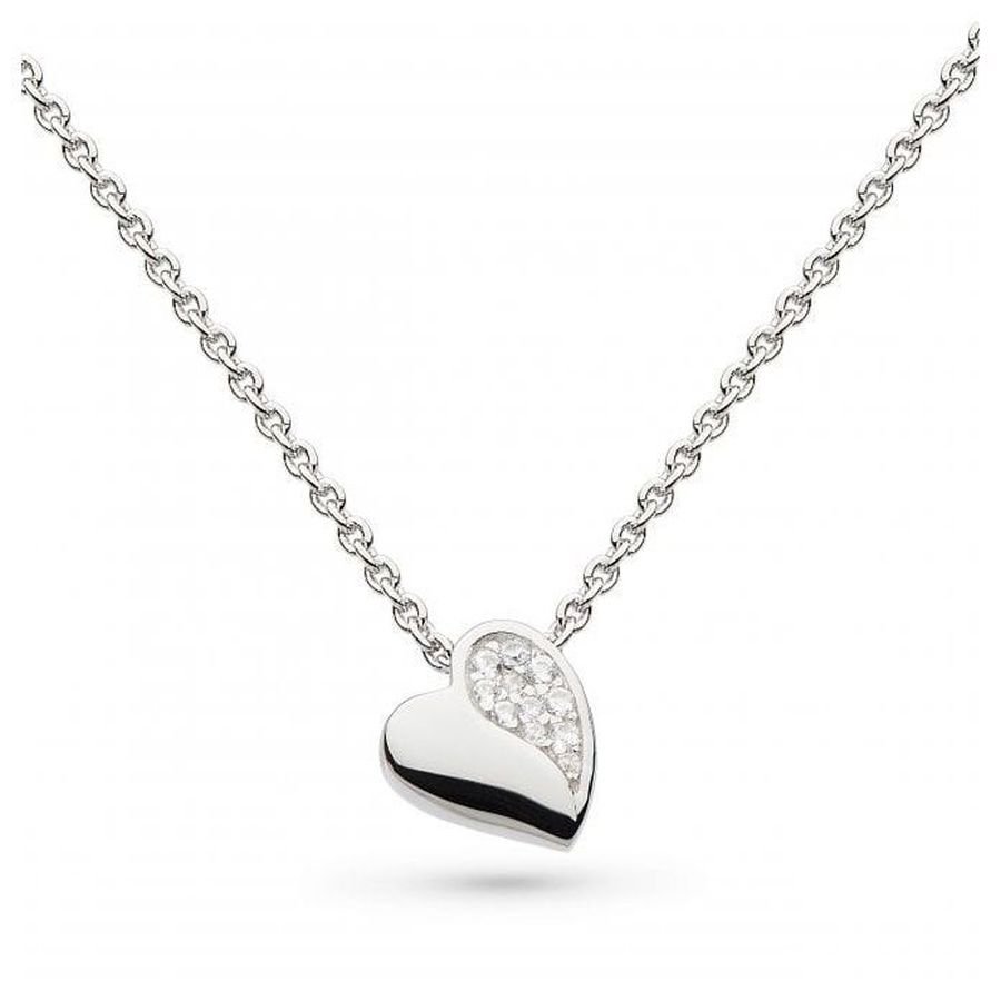 Kit Heath-Silver Miniature Sparkle CZ Sweet Heart 17' Necklace-Dipples Jewellers