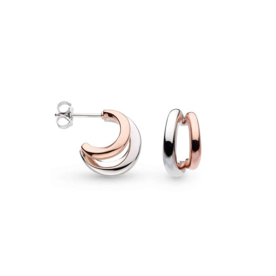 Kit Heath-Silver & Rose Gold Plated Bevel Cirque Link Blush Twin Hoop Earrings-Dipples Jewellers