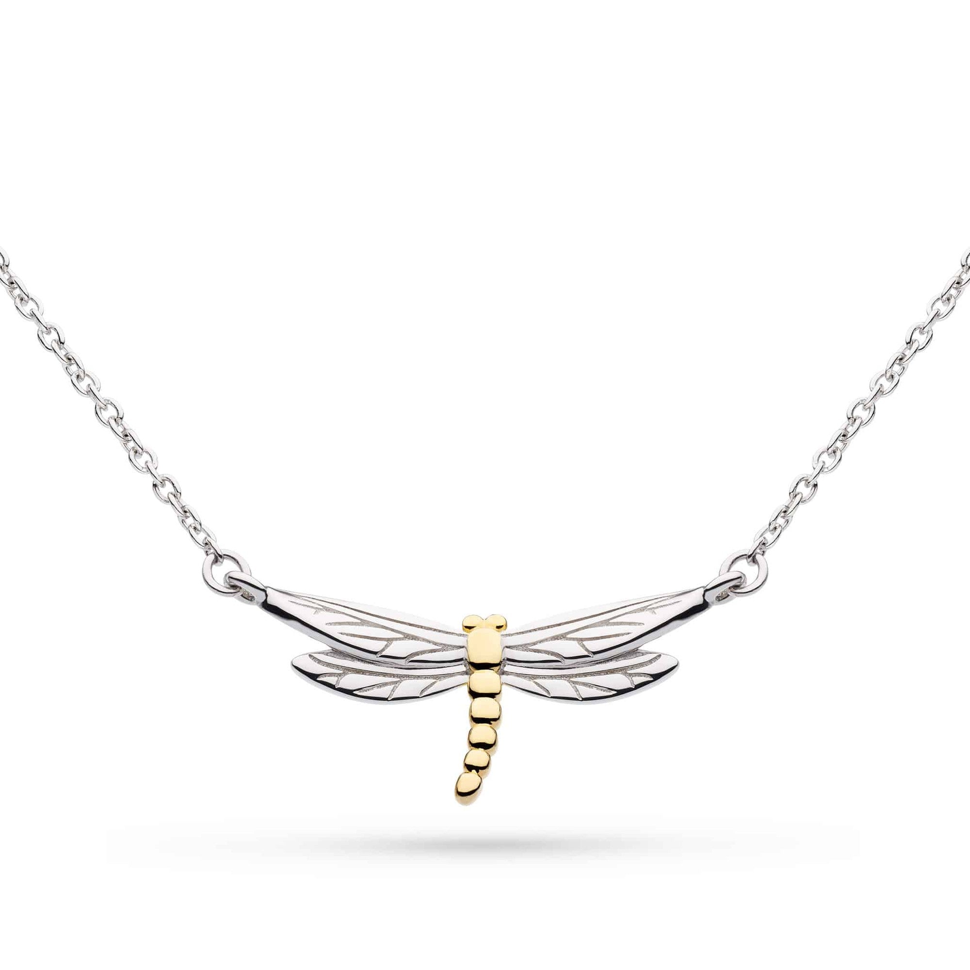 Kit Heath-Silver & Yellow Gold Plated Blossom Flyte Dragonfly Petite Necklet-Dipples Jewellers