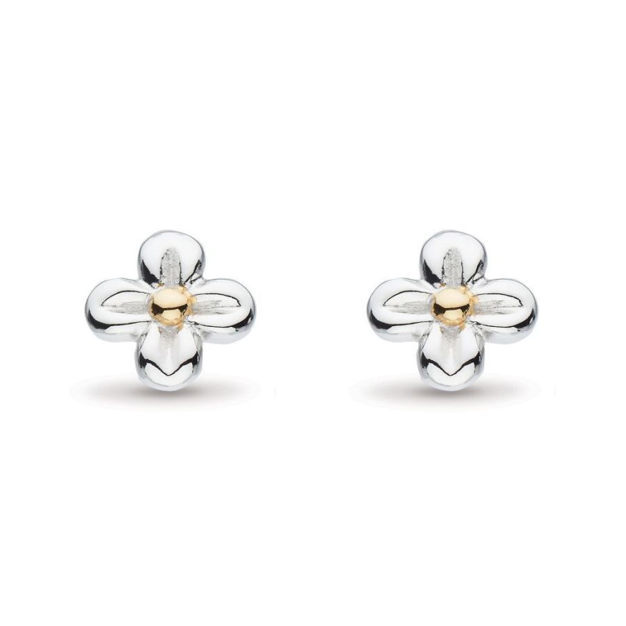 Kit Heath-Silver & Yellow Gold Plated Blossom Flyte Honey Flower Stud Earrings-Dipples Jewellers