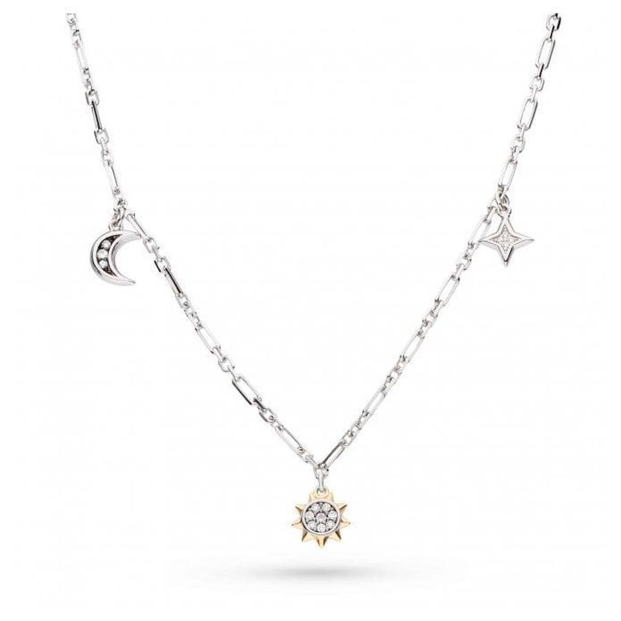 Kit Heath-Silver & Yellow Gold Plated Celeste Cubic Zirconia Set Sun, Moon and Star Station Necklace-Dipples Jewellers