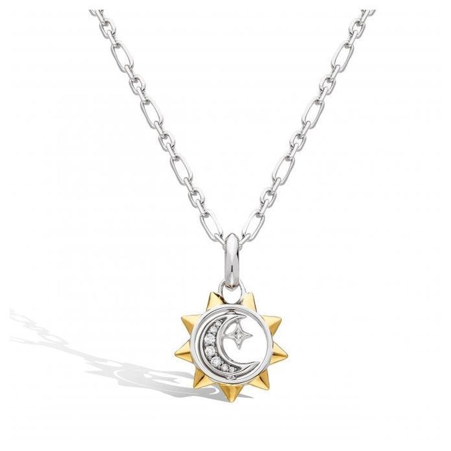 Kit Heath-Silver & Yellow Gold Plated Celeste Cubic Zirconia Sun, Moon & Star Spinner Necklace-Dipples Jewellers