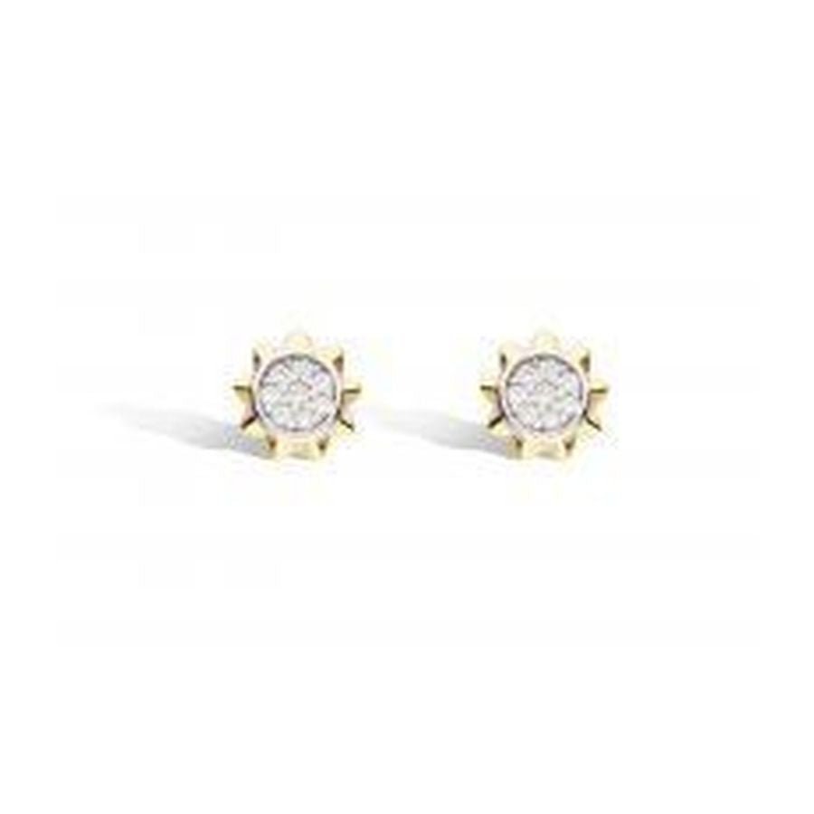 Kit Heath-Silver & Yellow Gold Plated Celeste CZ Pave Small Sun Stud Earrings-Dipples Jewellers