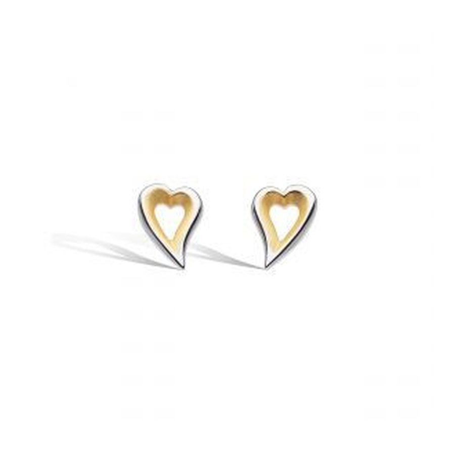 Kit Heath-Silver & Yellow Gold Plated Desire Love Story Golden Heart Stud Earrings-Dipples Jewellers