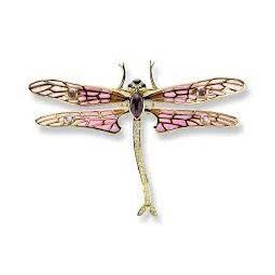 Nicole Barr-18ct Yellow Gold Enamel Set Large Dragonfly Brooch-Dipples Jewellers