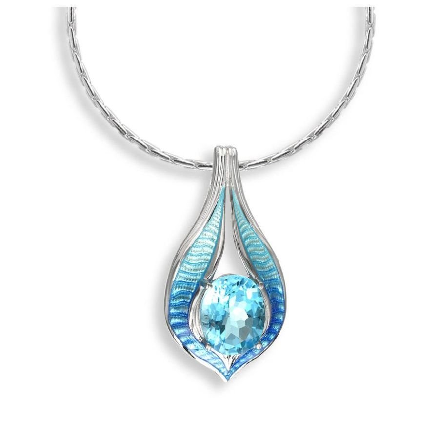 Nicole Barr-Silver & Enamel Blue Topaz Set Drop Pendant-Dipples Jewellers