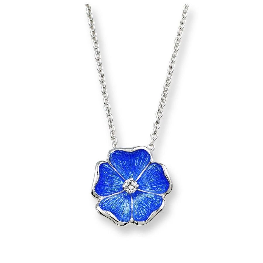 Nicole Barr-Silver & Enamel Diamond Set Blue Rose Pendant-Dipples Jewellers