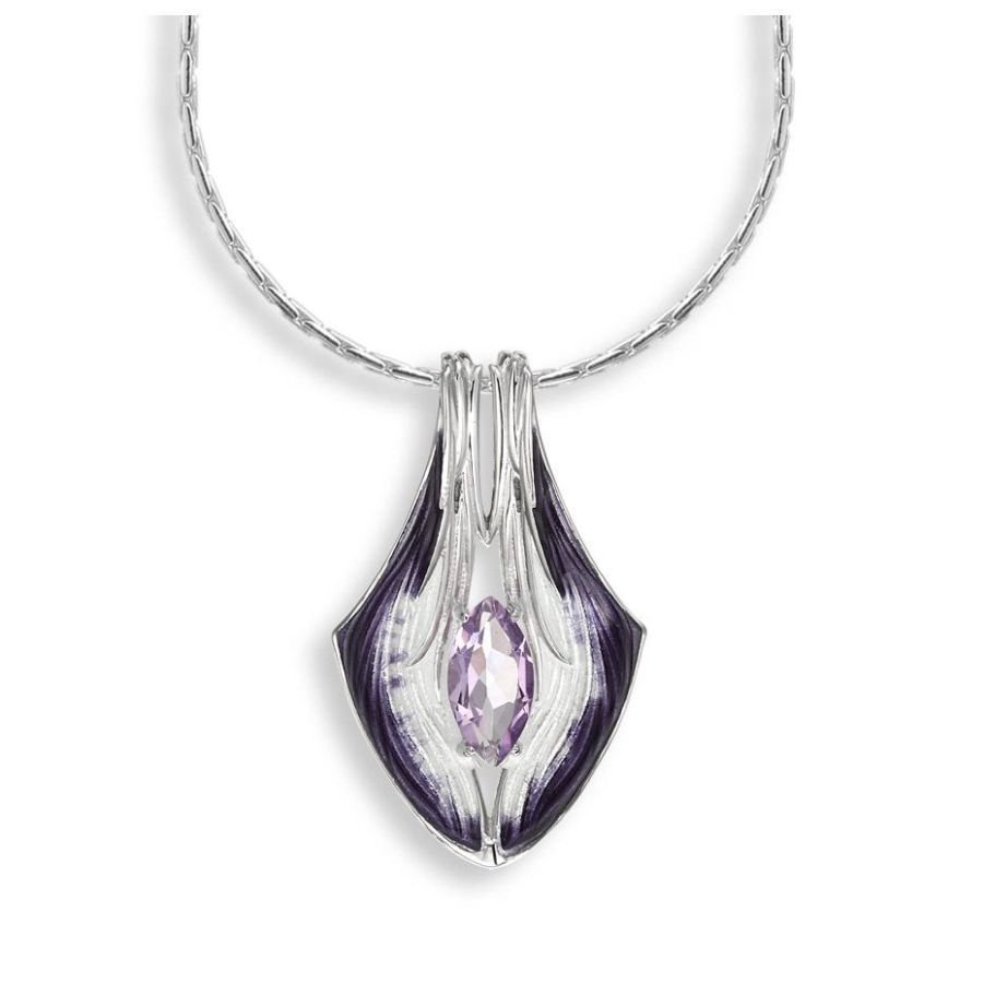 Nicole Barr-Silver & Enamel Marquise Cut Purple Amethyst Pendant-Dipples Jewellers