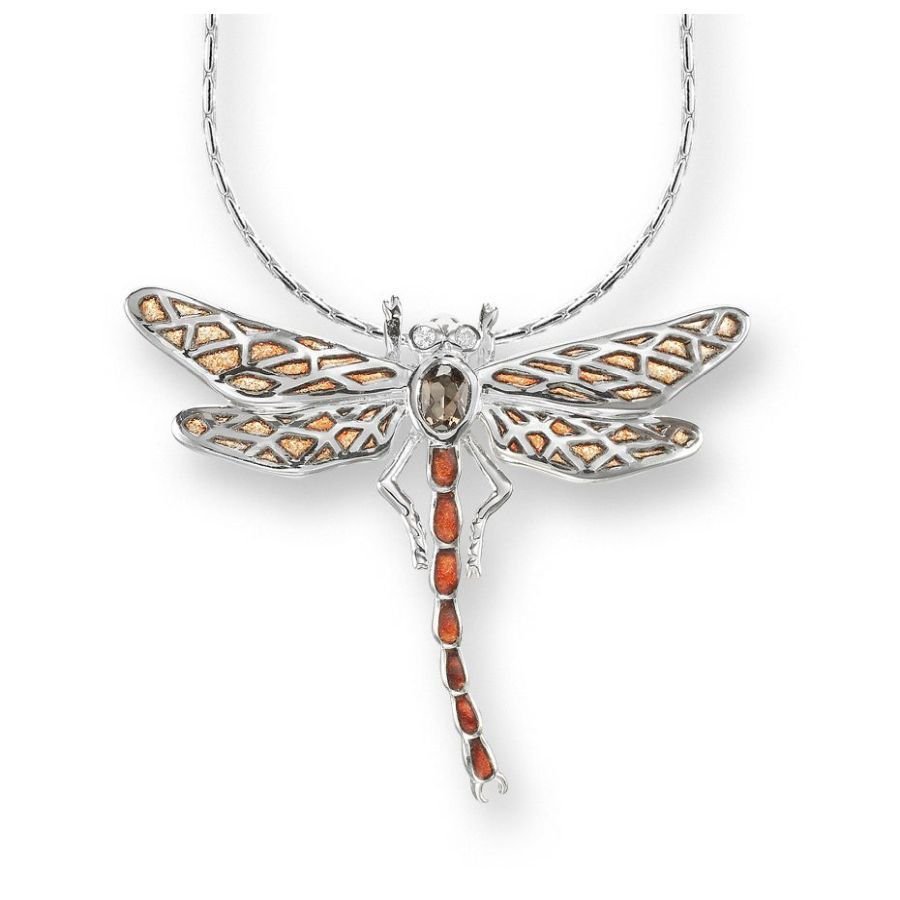 Nicole Barr-Silver & Enamel Orange Dragonfly Pendant-Dipples Jewellers