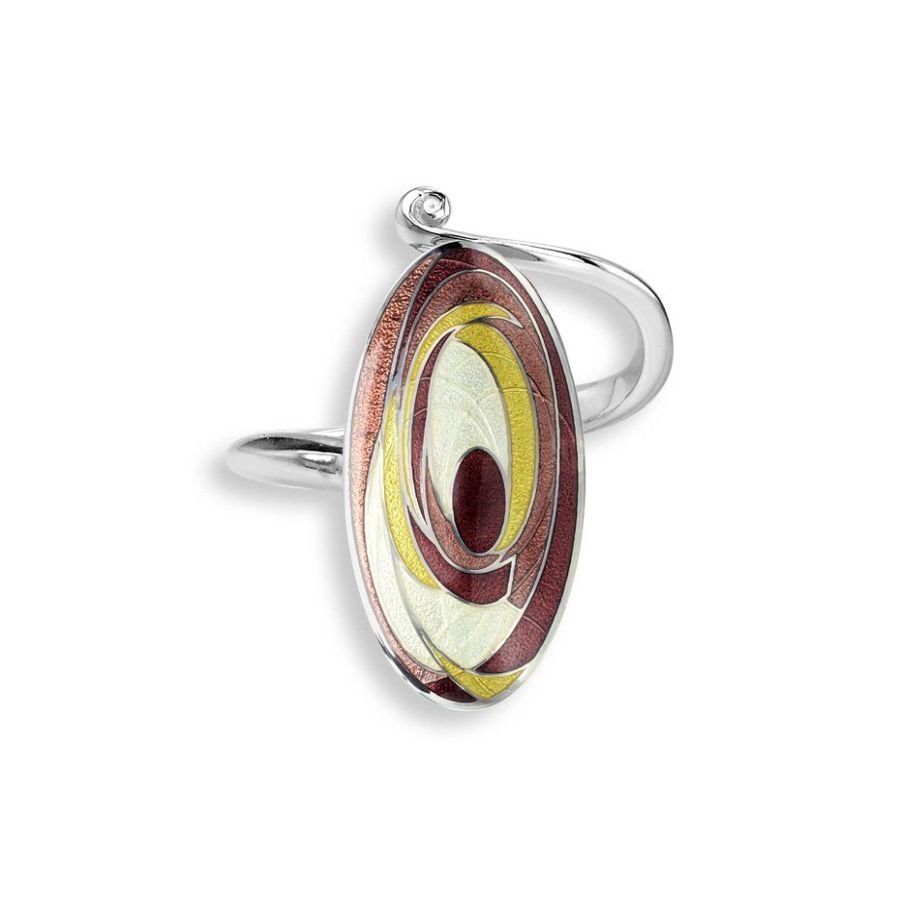 Nicole Barr-Silver & Enamel Oval Brown Abstract Ring-Dipples Jewellers