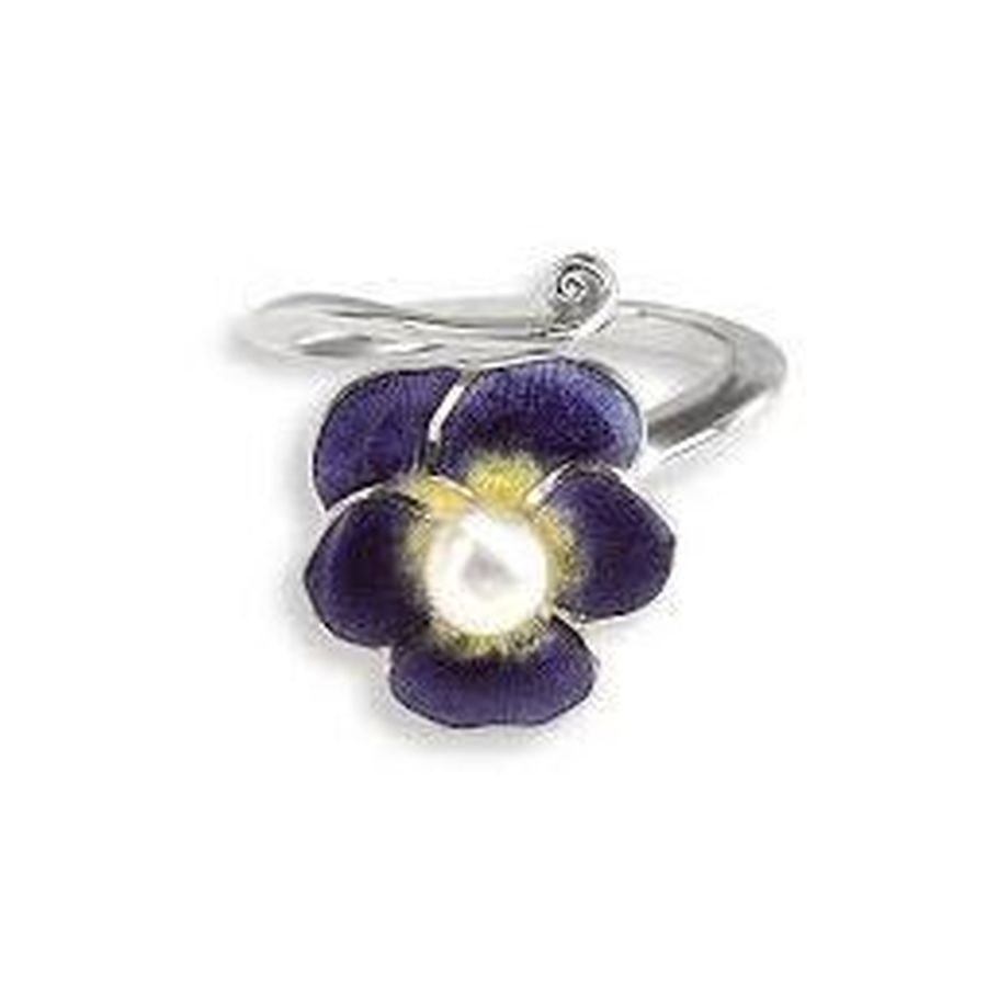 Nicole Barr-Silver & Enamel Pearl Set Purple Pansy Ring-Dipples Jewellers