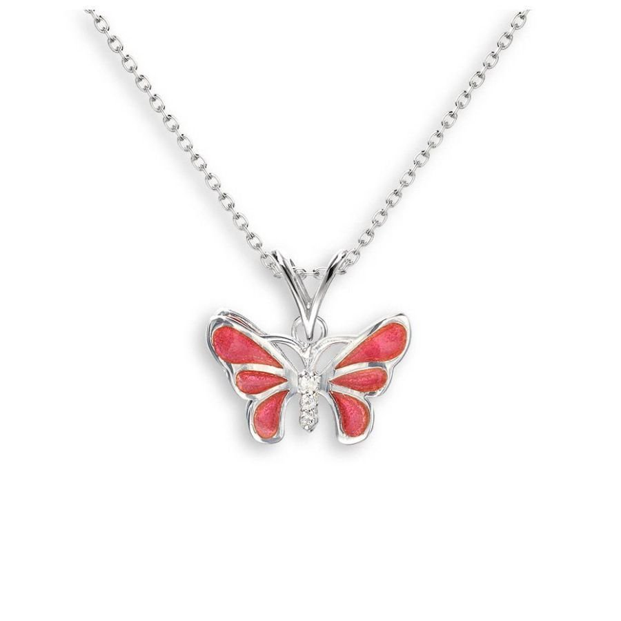 Nicole Barr-Silver & Enamel White Sapphire Set Pink Butterfly-Dipples Jewellers