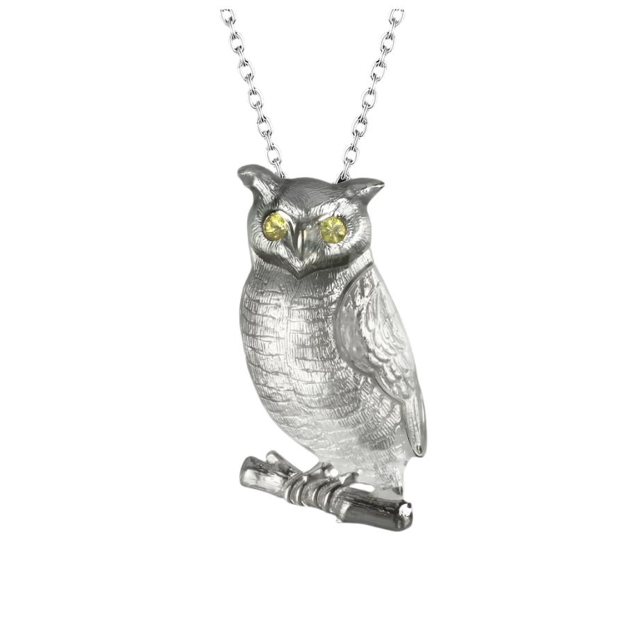 Nicole Barr-Silver Yellow Sapphire Set Owl Pendant-Dipples Jewellers