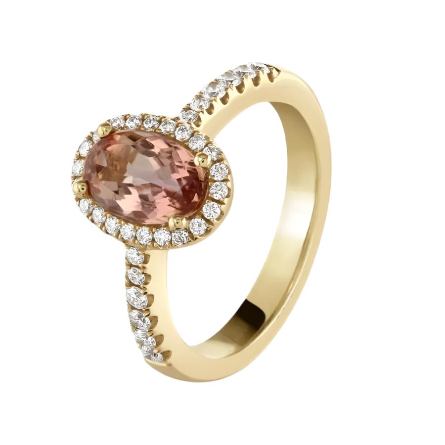 Tivon-18ct Rose Gold Oval Cut Imperial Topaz & Diamond Halo Cluster Ring with Diamond Shoulders-Dipples Jewellers