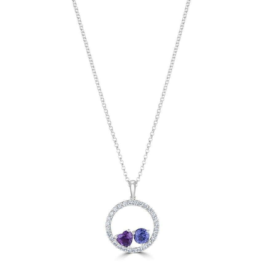 Tivon-18ct White Gold Blue & Pink Sapphire & Diamond Circle Pendant-Dipples Jewellers