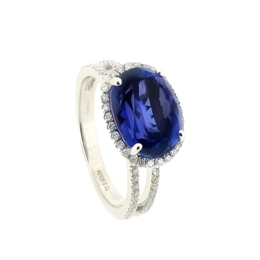 Tivon-18ct White Gold Oval Cut Tanzanite & Diamond Halo Cluster Ring with Split Diamond Shoulders-Dipples Jewellers