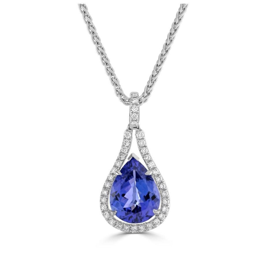 Tivon-18ct White Gold Pear Cut Tanzanite & Diamond Cluster Pendant-Dipples Jewellers