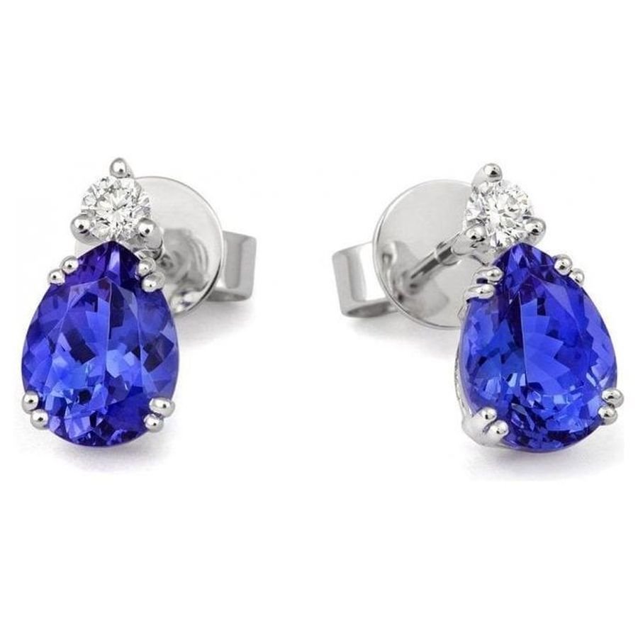 Tivon-18ct White Gold Pear Cut Tanzanite & Round Brilliant Cut Diamond Drop Earrings-Dipples Jewellers