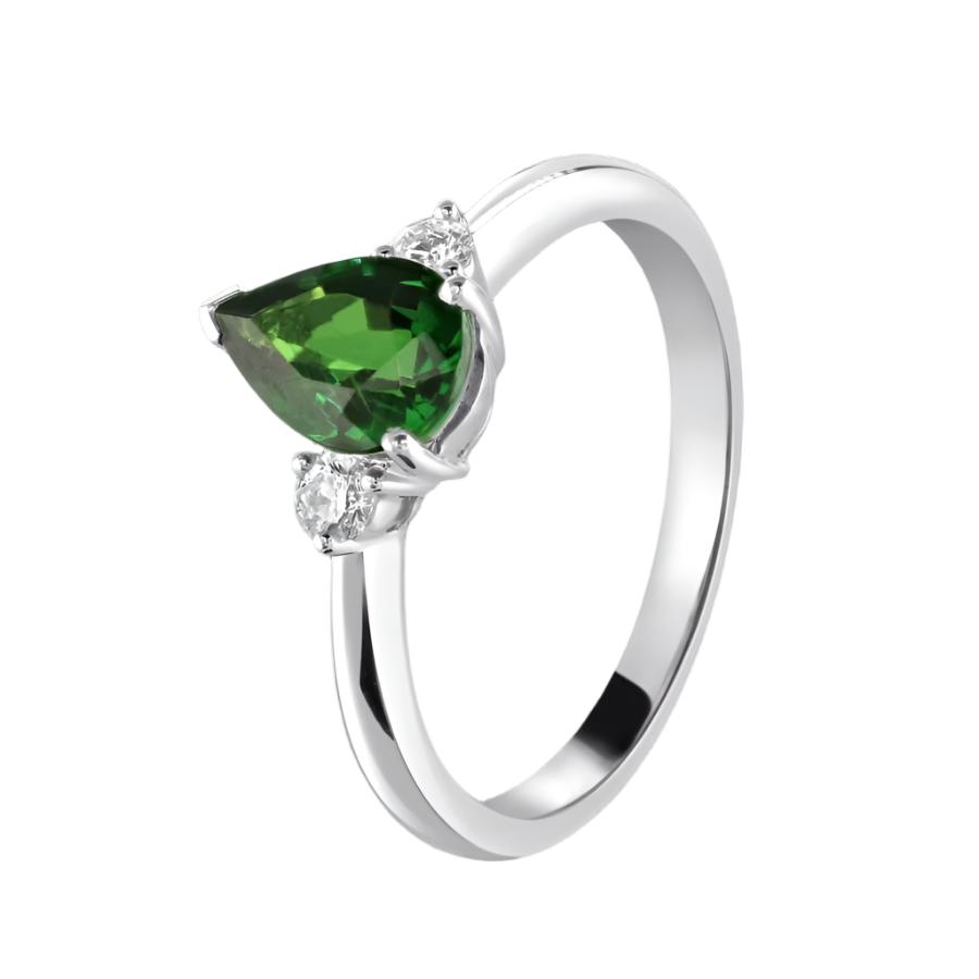 Tivon-18ct White Gold Pear Cut Tsavorite & Round Brilliant Cut Diamond Trilogy Ring-Dipples Jewellers