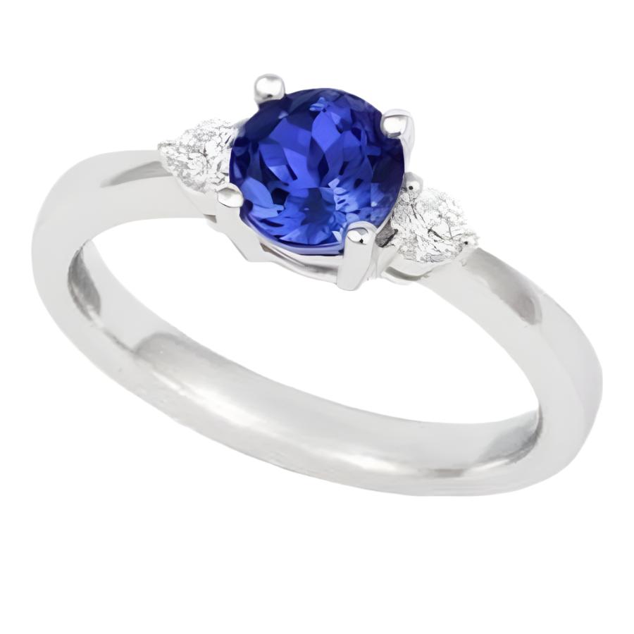Tivon-18ct White Gold Round Cut Tanzanite & Diamond Trilogy Ring-Dipples Jewellers