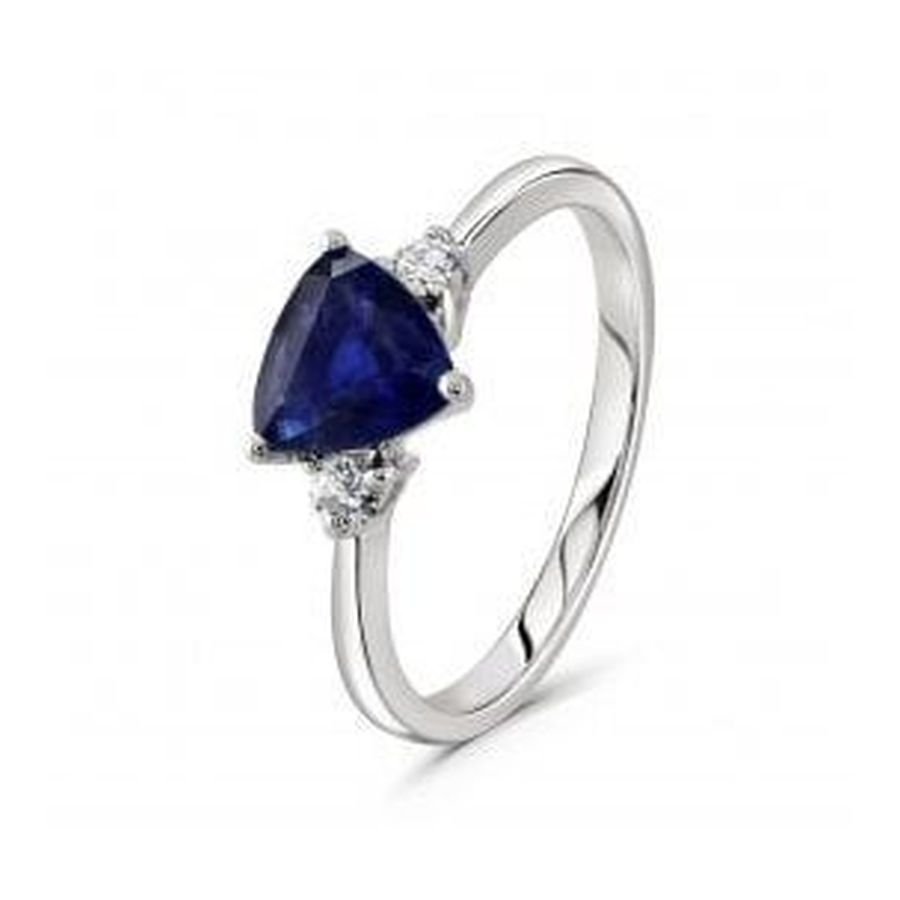 Tivon-18ct White Gold Trilliant Cut Sapphire & Round Brilliant Cut Diamond Trilogy Ring-Dipples Jewellers