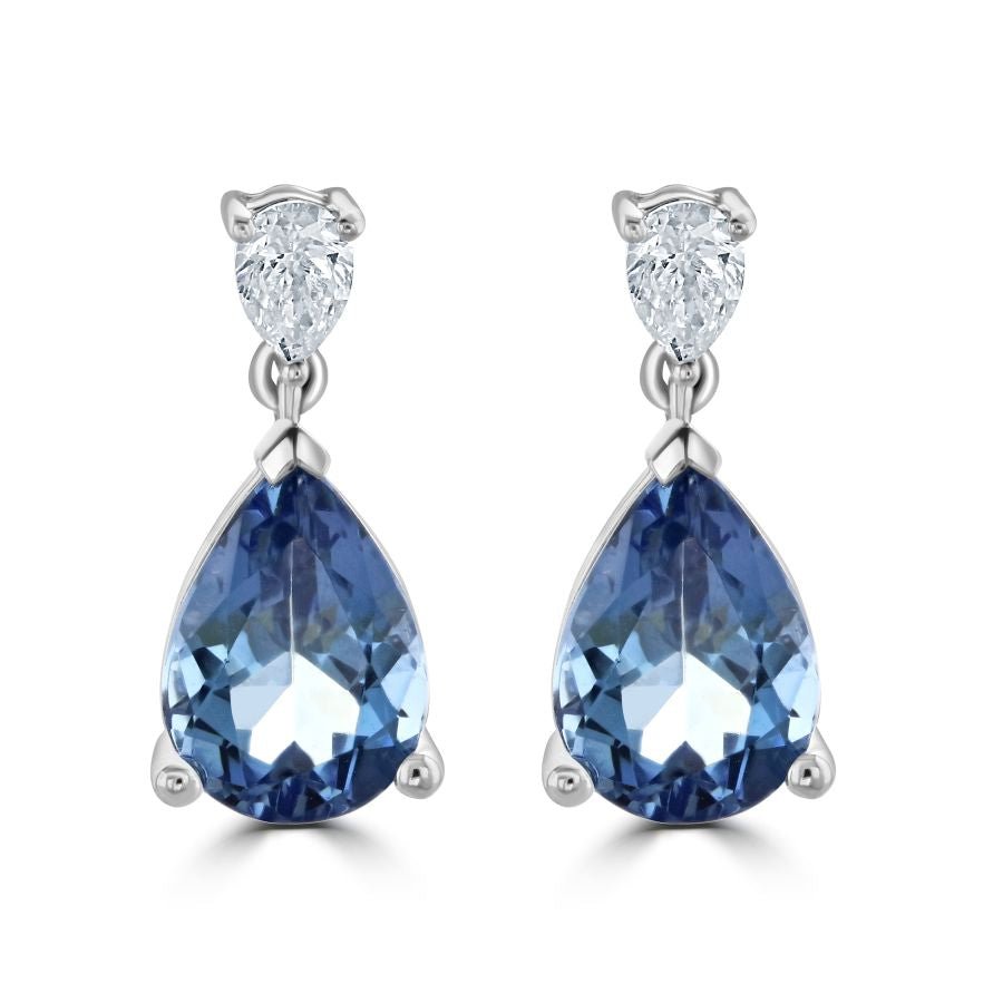 Tivon-Platinum Pear Cut Santa Maria Aquamarine & Diamond Drop Earrings-Dipples Jewellers