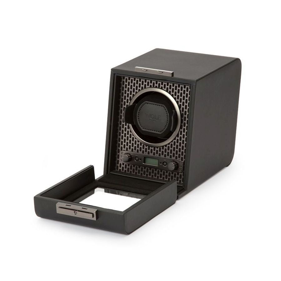 Wolf Designs Ltd-Axis Black & Copper Single Winder with Cover & StorageAxis Black Single Watch Winder with Cover-Dipples Jewellers