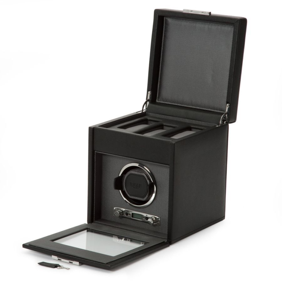 Wolf Designs Ltd-Black Viceroy Single Watch Winder with 3-Piece Watch Storage-Dipples Jewellers