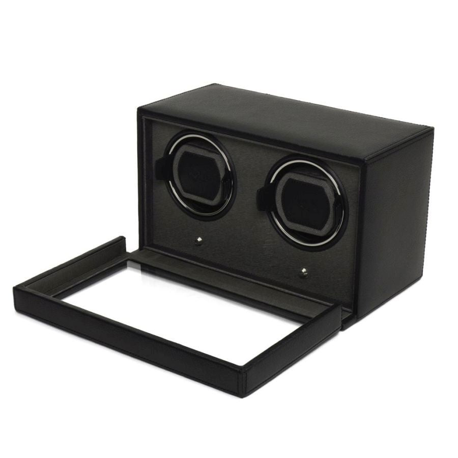 Wolf Designs Ltd-Cub Black Double Watch Winder with Cover-Dipples Jewellers