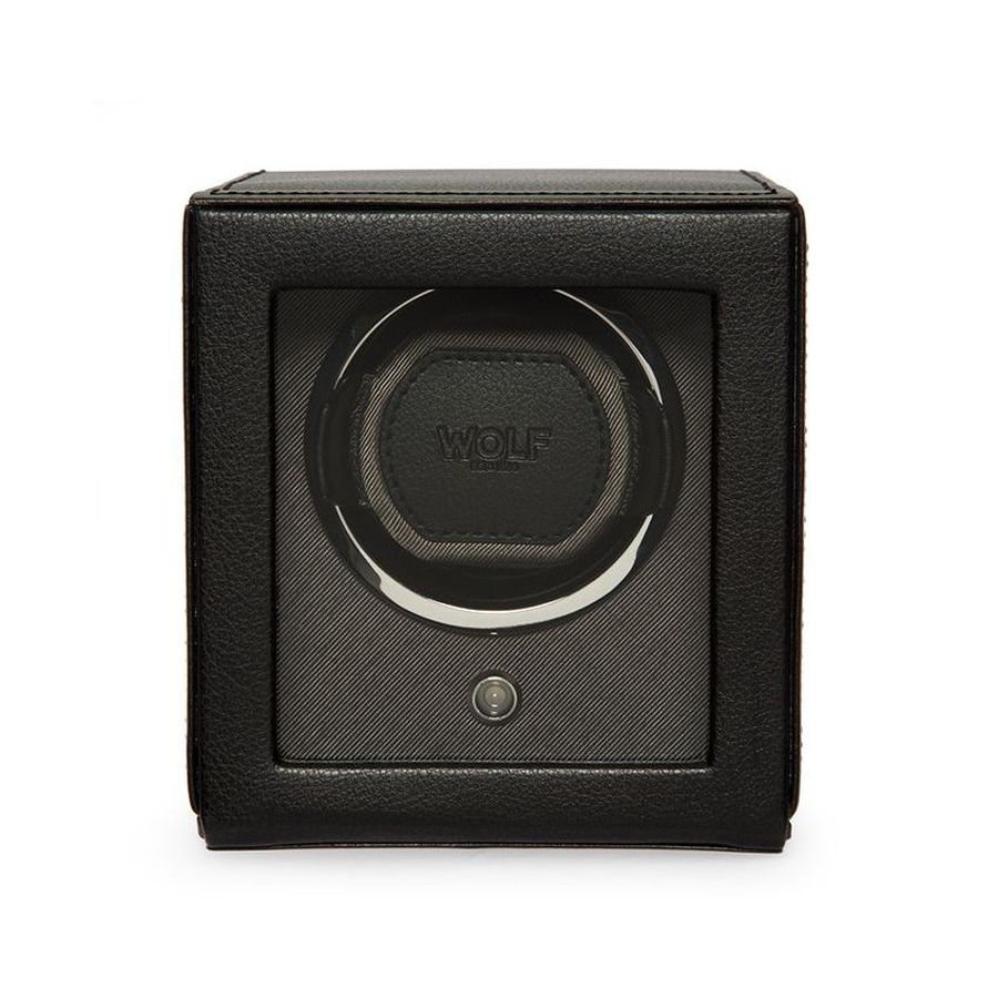 Wolf Designs Ltd-Cub Black Single Watch Winder With Cover-Dipples Jewellers